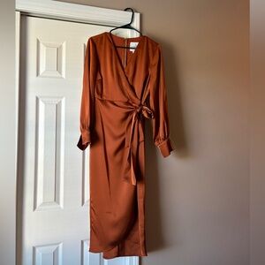 Sam Edelman Satin long sleeve wrap dress perfect for wedding guest